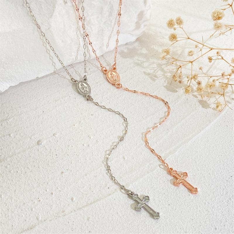 Religious Cross Necklace Gothic Style Clavicle Chains Vintage Crucifix Pendant Neckchains Handmade GIfts for Women Girl