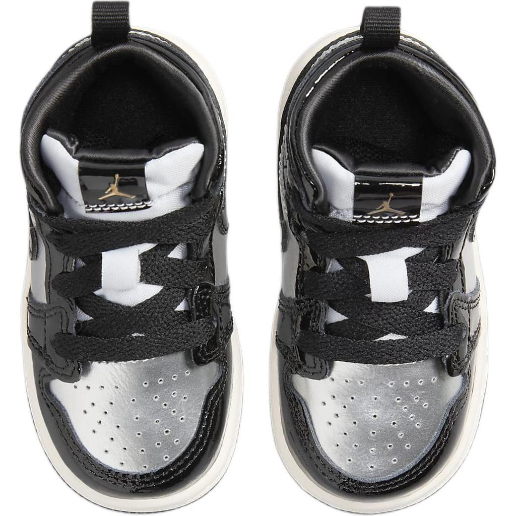Air Jordan 1 Mid SE TD Черный Металлик Серебристый Детские Кроссовки Парус Металлик-Золото FZ3939-001