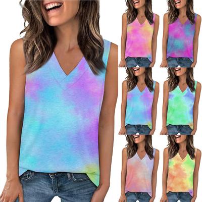 Топы для женщин, летние футболки с V-образным вырезом, модные базовые футболки без рукавов, свободный крой, мода