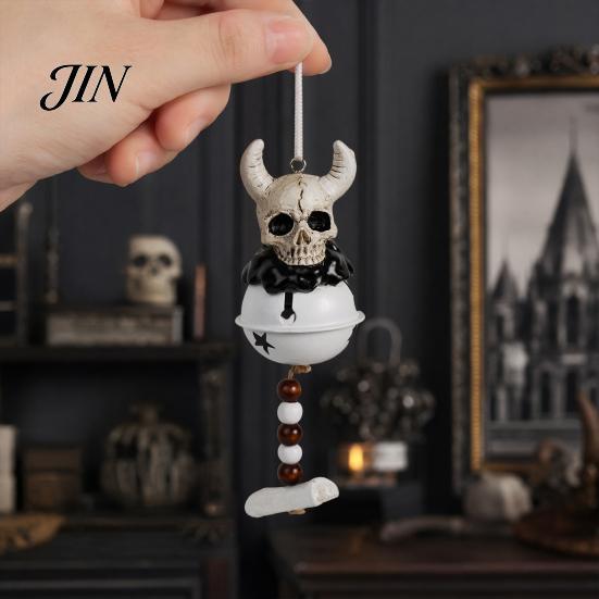 Durable Halloween Ornament Jingle Bell Ornament, Gothic Bull Skull/Angel Wings Hanging Decoration for Tree, Party Home Decor Seasonal