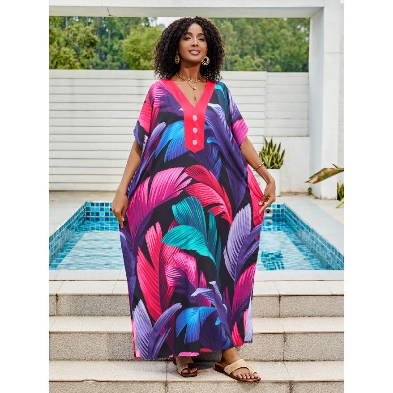 Плюс Размер Женский Новый Пляжный Отдых V-образный Вырез Длинная Юбка Бикини Солнцезащитный Рубашка Купальник С Накидкой