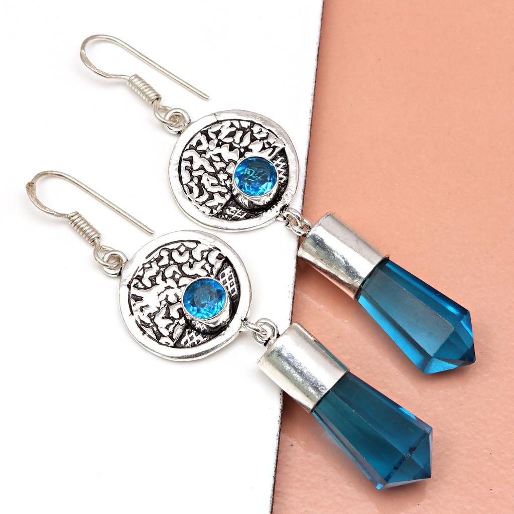 925 Silver Blue London Topaz Sterling Gemstone Earring Earrings Jewelry
