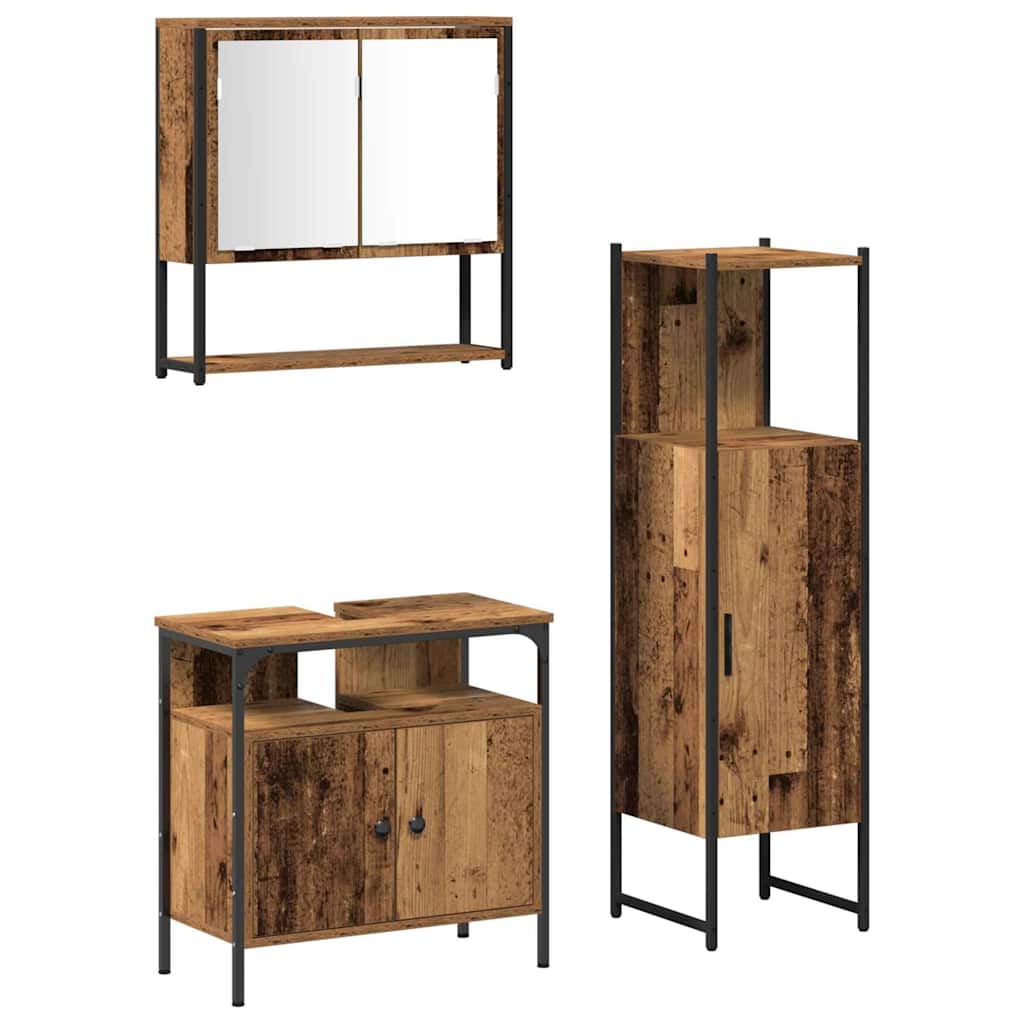Bathroom Furniture Set with Shelf and Door 3 pcs Brown Particleboard