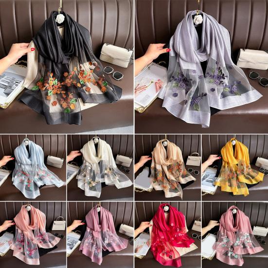 Шарф из искусственного шелка с вышитым бисером и цветком яблони, женская универсальная шаль, удобный шарф из искусственного шелка