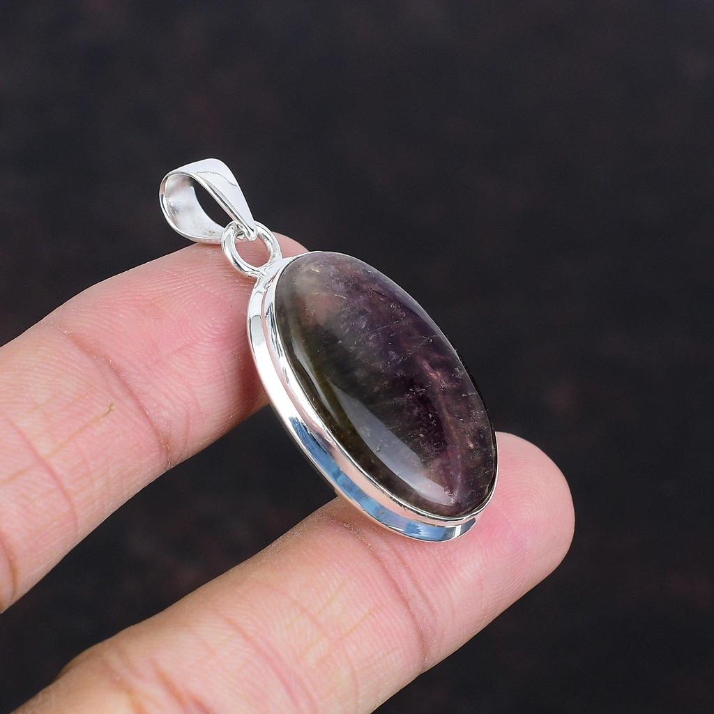 Многоцветный флюоритовый кулон, драгоценный камень, элегантный кулон из стерлингового серебра 925 пробы, уникальный многоцветный флюоритовый ювелирный кулон ручной работы для подарков