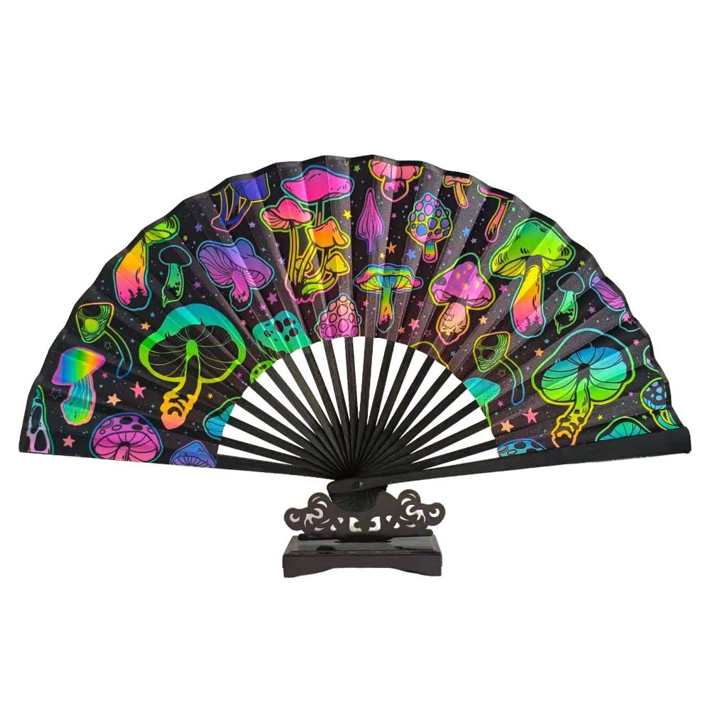 Gradient Colorful Folding Hand Fan Leopard Print Reflective Fan Classical Dance Fan Rave Event