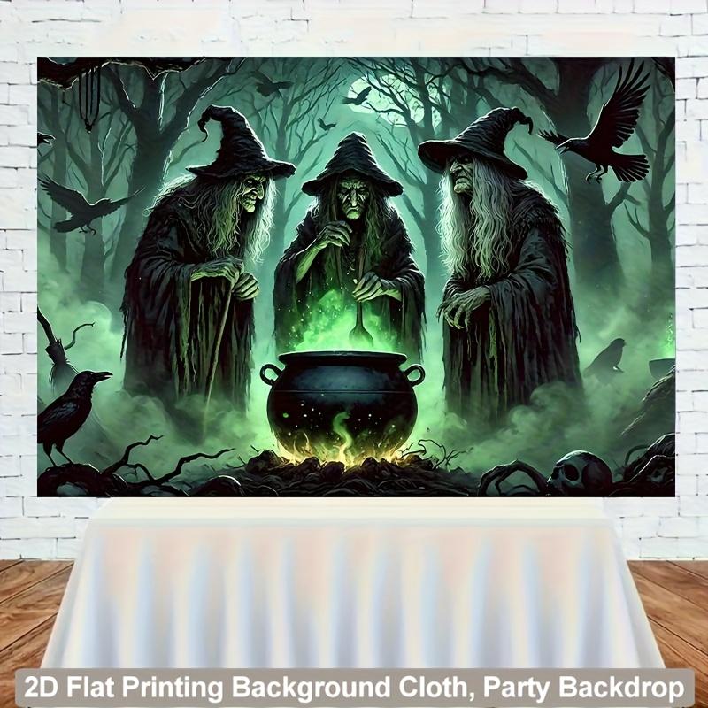 2D flat design 1 piece per pack. Halloween-themed background cloth - Three witches in the dark forest.