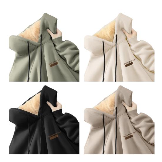 Парная зимняя толстовка с капюшоном на флисовой подкладке с термоизоляцией, однотонная, со шнурком