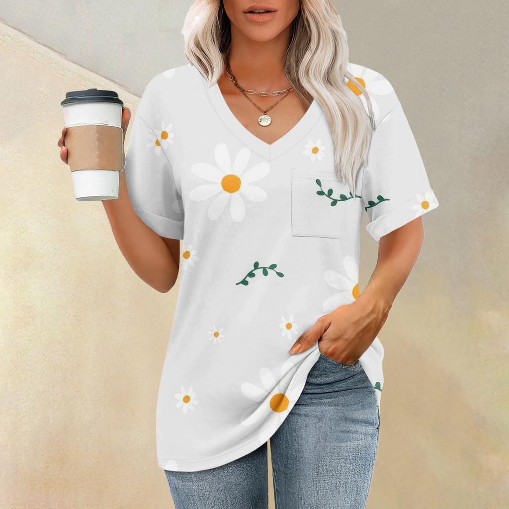 Womens T Shirts V-Neck Short Sleeve Summer Tops Casual Basic Tees Trendy