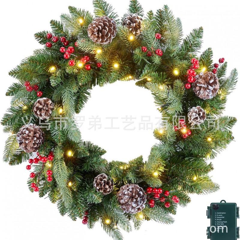Christmas Decorations Set: LED String Lights Red Poinsettia Flowers Wreath Door Hanging Home Festive Interior