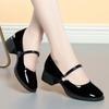 4cm Elegant Comfortable Shallow Mouth Patent Leather Shoes Mary Janes Women 2025 Fall Med Block Heels Shoes for Office Work Mom