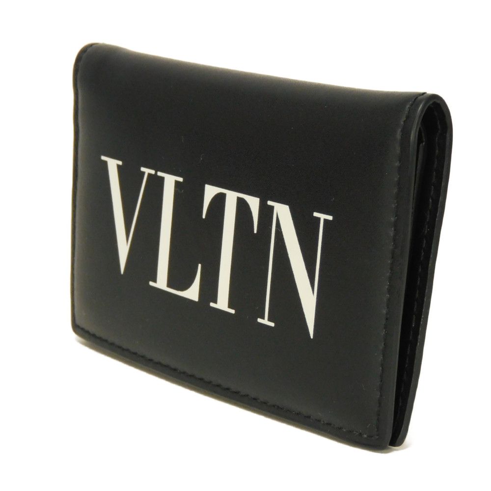 Used 8901 VLTN Logo Card Holder 2Y2P0576LVN 7946 Smooth Calfskin White Pass Case/Business Card Holder/Pass Case Black
