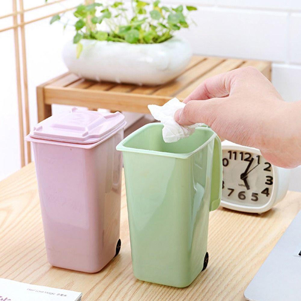 Multi-Functional With Cover Workspace Pen Holder Garbage Storage Box Mini Trash Can Desktop Bin