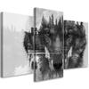 Three Piece Picture Canvas Print Wolf Forest Animals Black