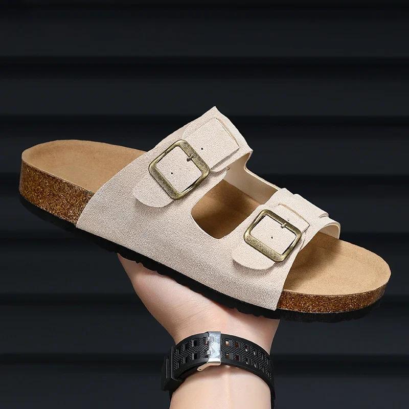 Мужские кожаные сандалии для мужчин, пляжные сандалии, мужские удобные тапочки, оригинальные брендовые туфли, летняя мужская обувь 2025 года, дизайнерская мужская обувь