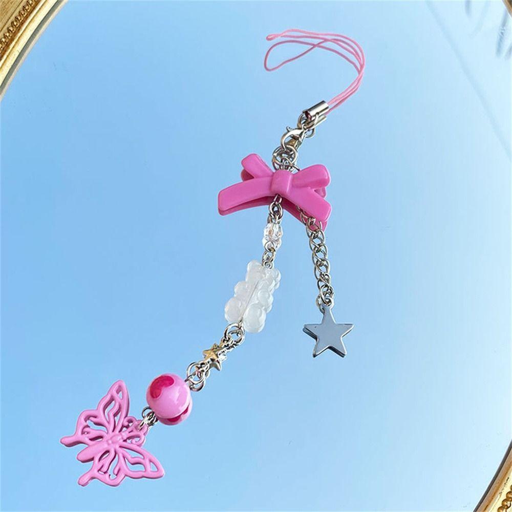 Ремешок для ключей, цепочка из бисера, подвески для телефона в виде звезды, ремешок для мобильного телефона, подвеска для телефона, розовая цепочка для крутой девушки