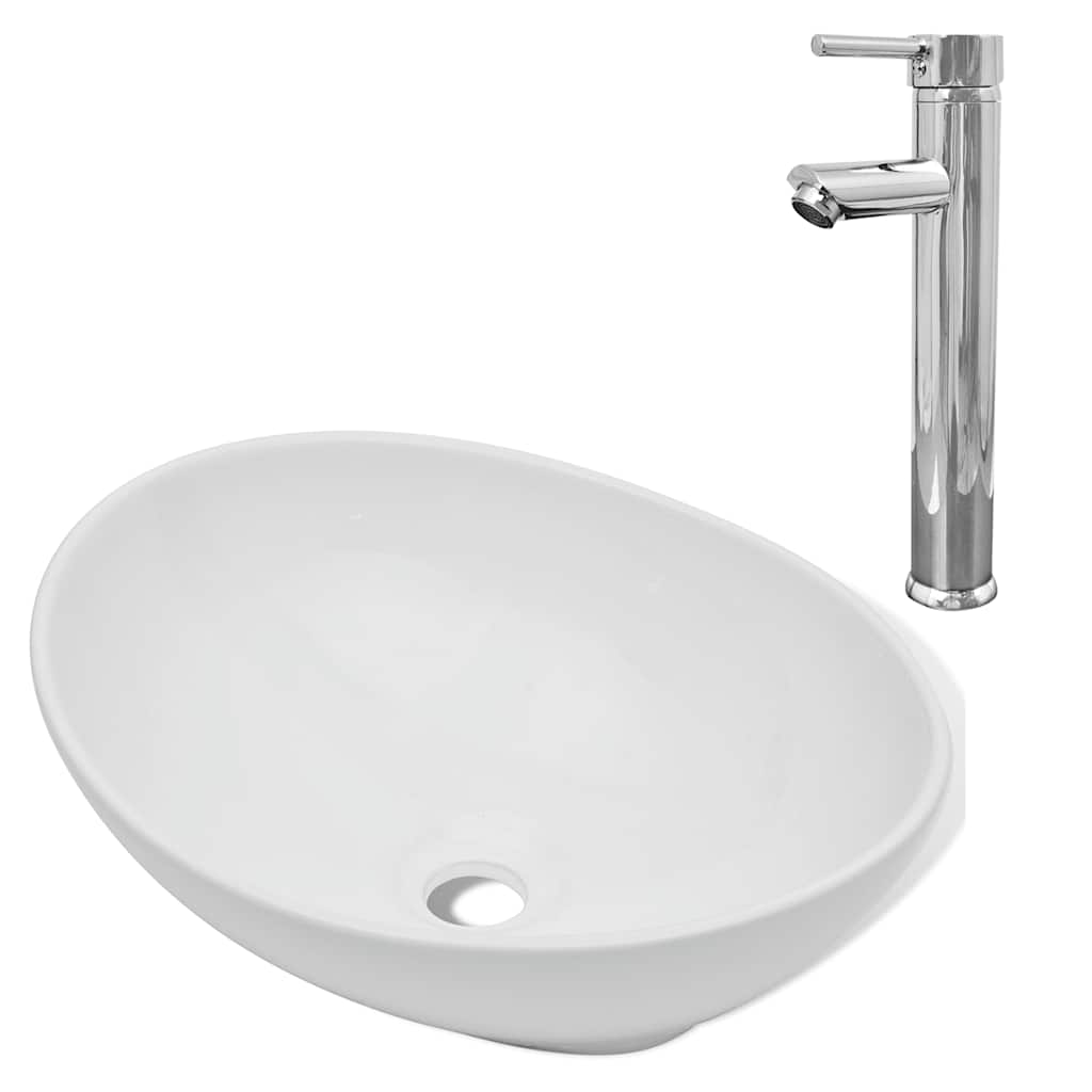 Vidaxl Umywalka Z Baterią Mieszającą, Ceramiczna, Owalna, Biała