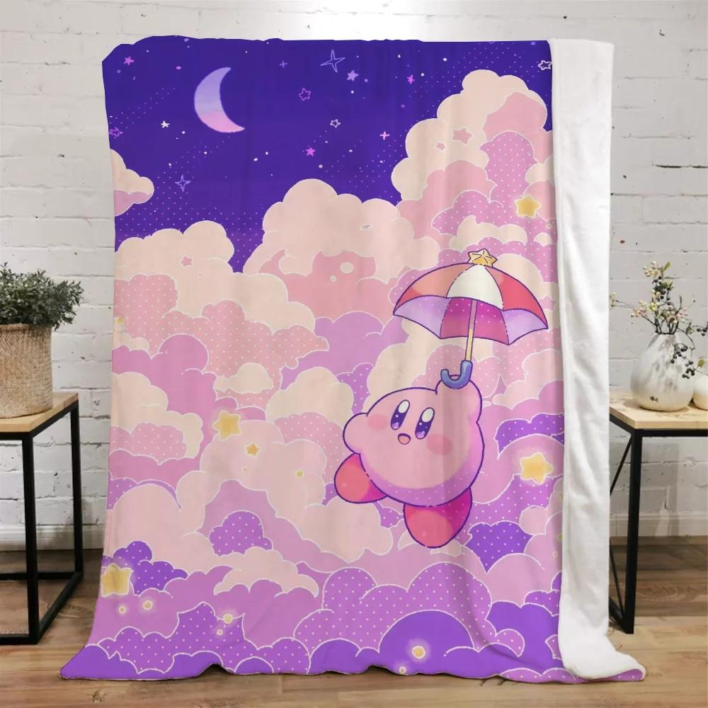 Kawaii Cartoon Kirbys Designer Throw Blanket Fluffy Custom Blanket Characters Home and Decoration Luxury Bedbel Knitted Plaid