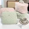 YT Soft and Portable Quilted Handheld Toiletry Bag, Small Handbag, Miscellaneous Storage Bag, Bubu Pink and Green Plaid Makeup B