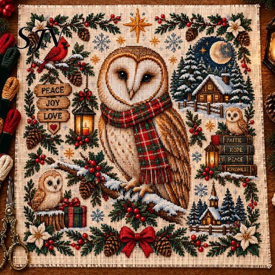 Embroidery Starter Kits for Beginners Christmas Animal Cross Stitch Kit, Holiday Seasonal Handmade Decoration Projects Pattern, Festive Craft