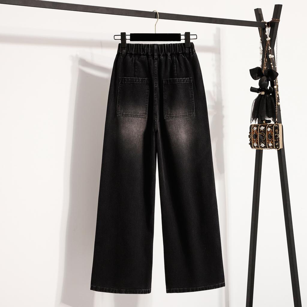 Dimanaf 2025 Осень Женские Джинсы Большого Размера Брюки Клеш Деним Женские Эластичные Базовые С Высокой Посадкой Оверсайз Модные Новые Брюки 5XL