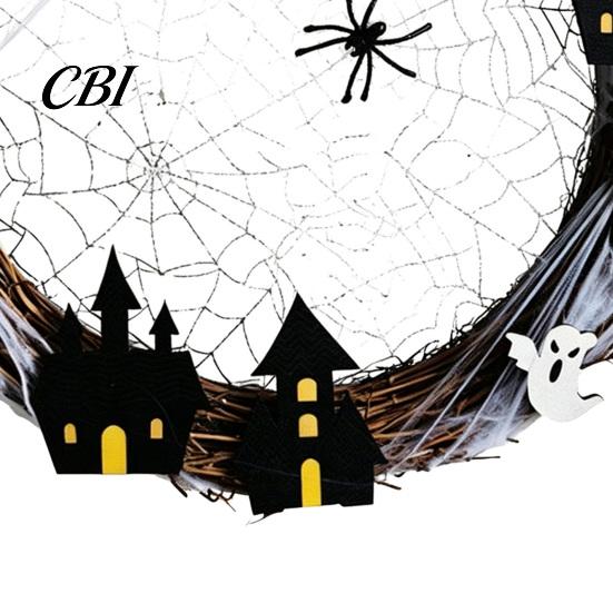Fireplace Mantel Decoration Halloween Spider Web Wreath, Spooky Vine Branch Wreath with Ghost Castle Door Hanger Bat for Front Door, Farmhouse,