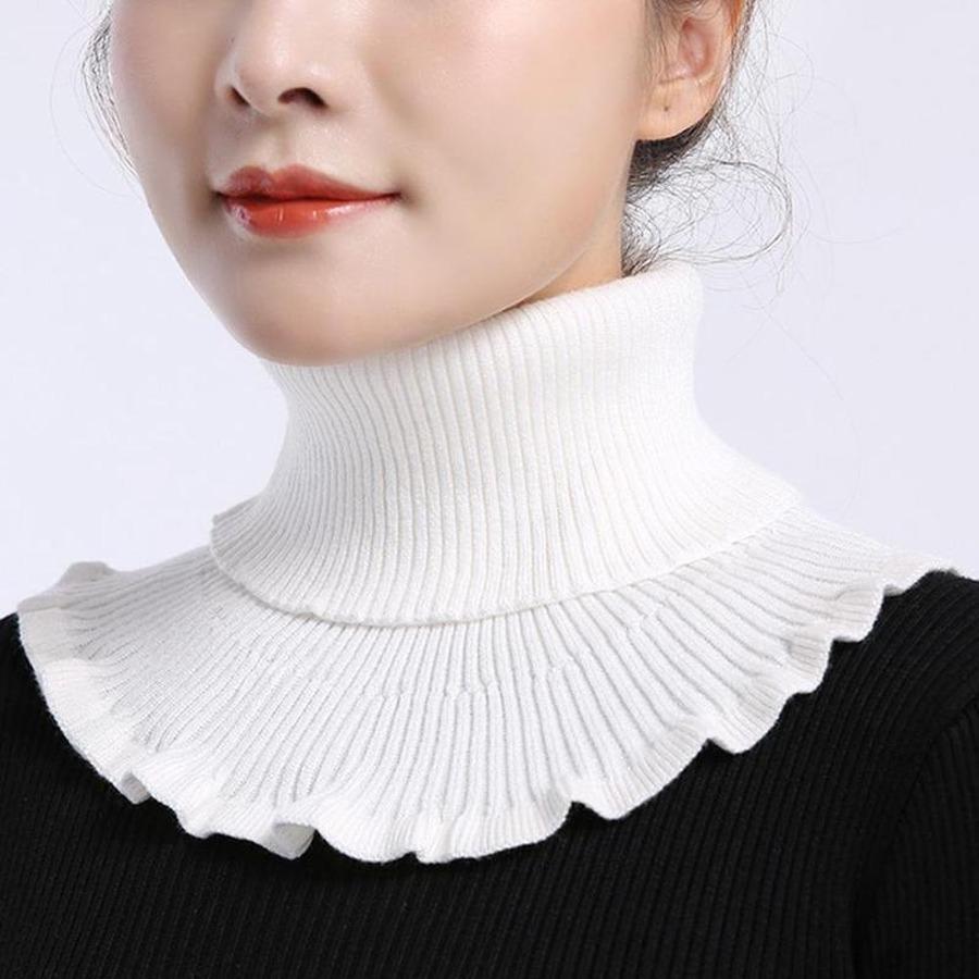 Women Turtleneck Ribbed Knit False False Collar Winter Ruffles Detachable Windproof Wrap Scarf