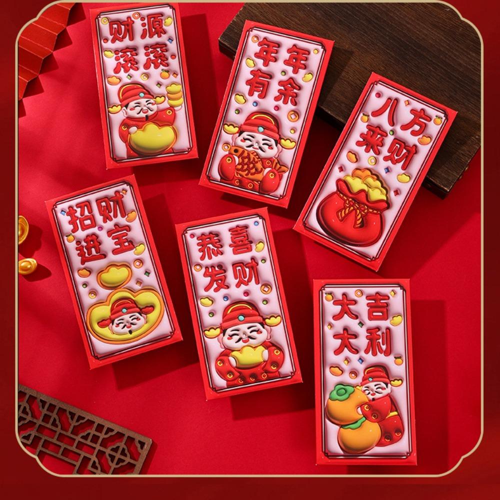 6Pcs/Set Blessing Red Pocket Cartoon Lucky Money Bags Snake Year Red Envelopes  New Year Decoration