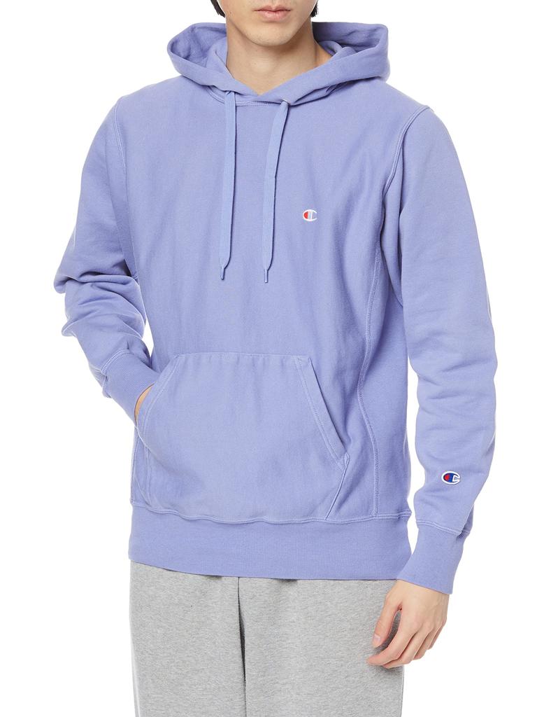 Champion Reverse Weave Hooded Fleece Long with Embroidered Dull Size S Men's C3-T110 Sweatshirt, Lining, Sleeve, 100% Cotton, 10oz, Logo, Purple,
