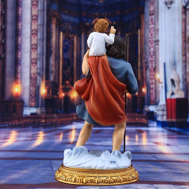 Catholic Figurine Resin Colorful Saint Figure Carrying Child Jesus Art Statue for Home Christian Church Decoration Gift
