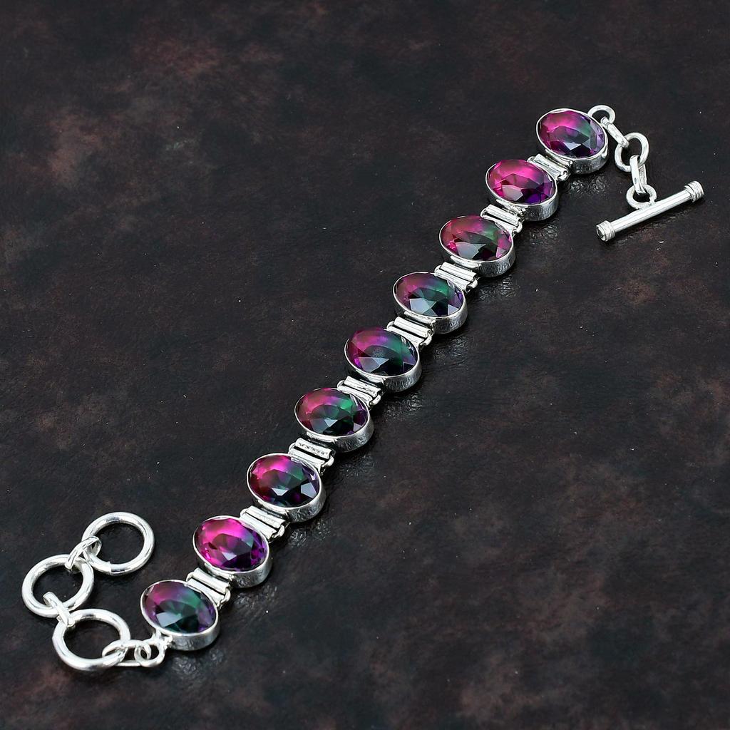 Граненый браслет с несколькими турмалинами Браслет из настоящего драгоценного камня Браслет из стерлингового серебра 925 пробы Регулируемый браслет-цепочка Ювелирные изделия ручной работы для подарка