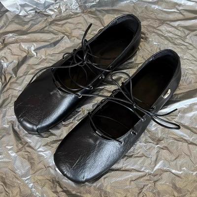 Новые нишевые туфли Мэри Джейн на плоской подошве с квадратным носком и шнуровкой-балеткой, женские вечерние туфли