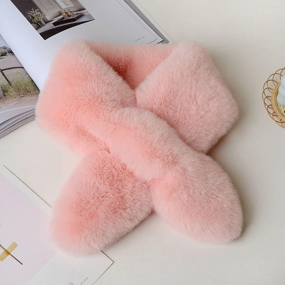 Faux Rabbit Fur Plush Cross Scarf Solid Color Neckerchief Wrap Winter Warm Neck Scarf  Girls