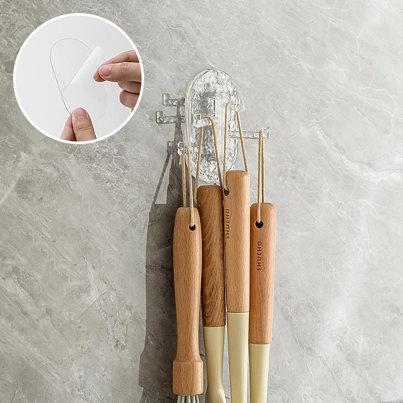 3732 Прозрачная вращающаяся вешалка для полотенец с 4 крючками, прочная клейкая вешалка для полотенец, настенная вешалка для хранения в ванной комнате, без дырокола и маркировки, клейкий крючок