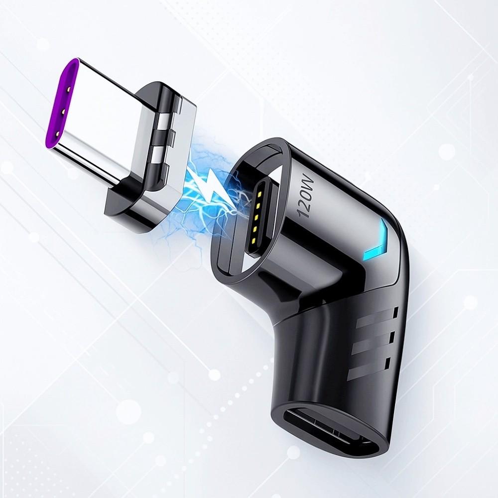 Магнитный адаптер USB Type C 90 градусов 120 Вт Угловой магнитный адаптер питания Подключение устройства