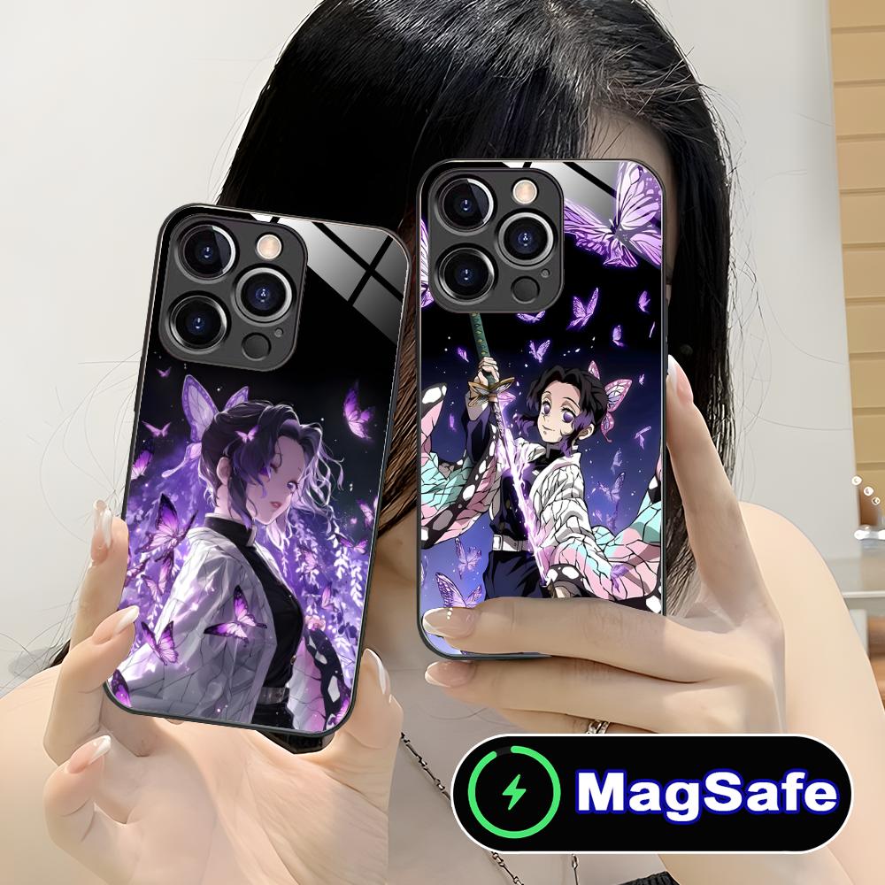 Чехол для телефона Demon Slayer Синобу Кочо для iPhone 16 15 14 13 12 11 Pro Max Plus Mini MagSafe Стекло Цветной Защитный Чехлы для телефонов