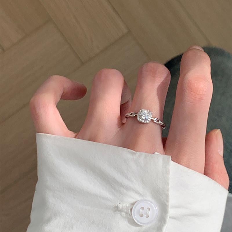Exquisite Geometric Design Zirconia Square Stone Chain Ring For Women Stylish Adjustable Fashion Accessories