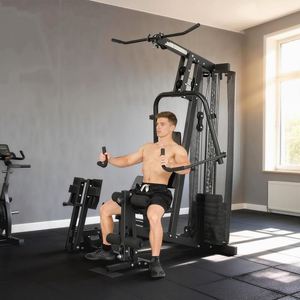 Power Rack Fitness Station with Lat Pulldown Butterfly Bar 65kg Weights Cable up to 120kg