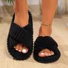 Open Women's Autumn and Winter Indoor and Outdoor Thick-soled Warm Plush Shoes One-word Open Cotton Slippers Women's Foam