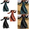Women Spring Fall Dress Round Neck A-line V Neck Pleated Long Sleeves Solid Color Big Swing Dating Shopping Vacation Maxi Dress