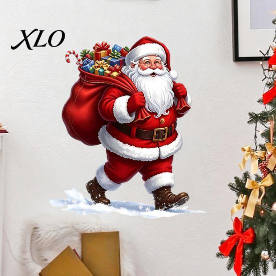 Seasonal Home Decorations Christmas Wall Stickers, Cartoon Santa Claus Carrying Bag Decal, Peel And Stick Easy Application Decors Full of Gifts