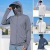 Men Summer Sun Protection Clothing Hooded Drawstring Long Sleeve UV Protection Coat Solid Color Zipper Placket Anti-UV Fishing Clothing