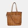 [Pre-Owned] Liz Medium Cognac Coated Canvas Printed Tote Bag With Gold Hardware And Pouch - Very Good #1XT5EYY