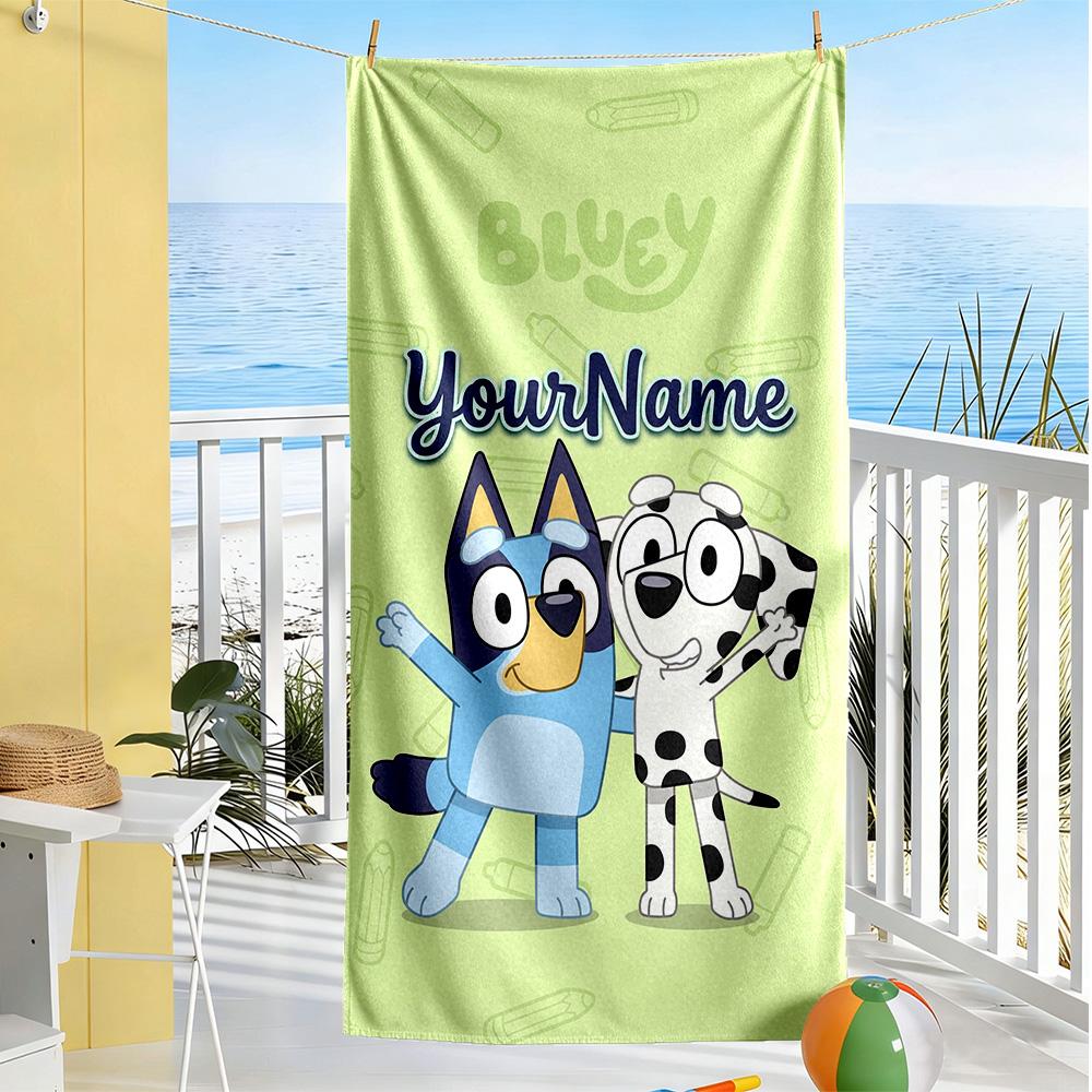 Bluey Personalized Text Beach Towel High Absorbency & Quick-Dry
