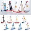 Mediterranean Style Sailing Boat Model Wood Miniature Boat Figurine  Office Room Livingroom