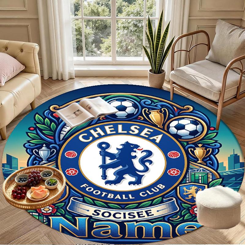 Custom Name Personalized Chelsea Football Club Print Round Rug, Versatile Home Decor Carpet, for Playroom, Apartment, Balcony, Entryway, Hallway Gift