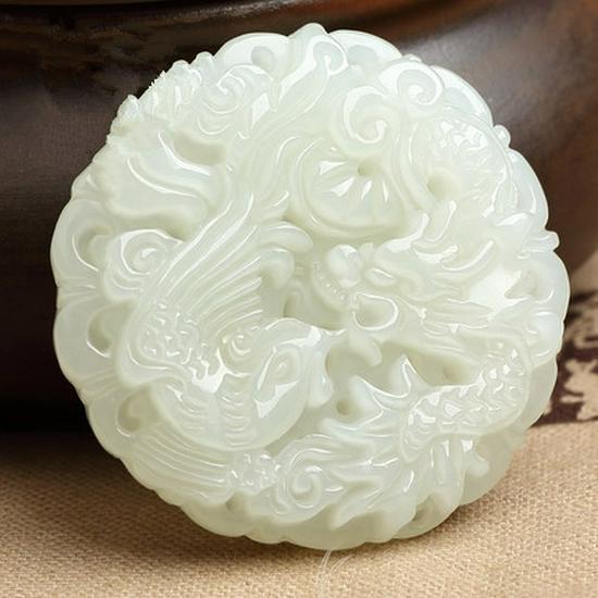 Hetian White Jade Dragon & Phoenix Unisex Pendant
