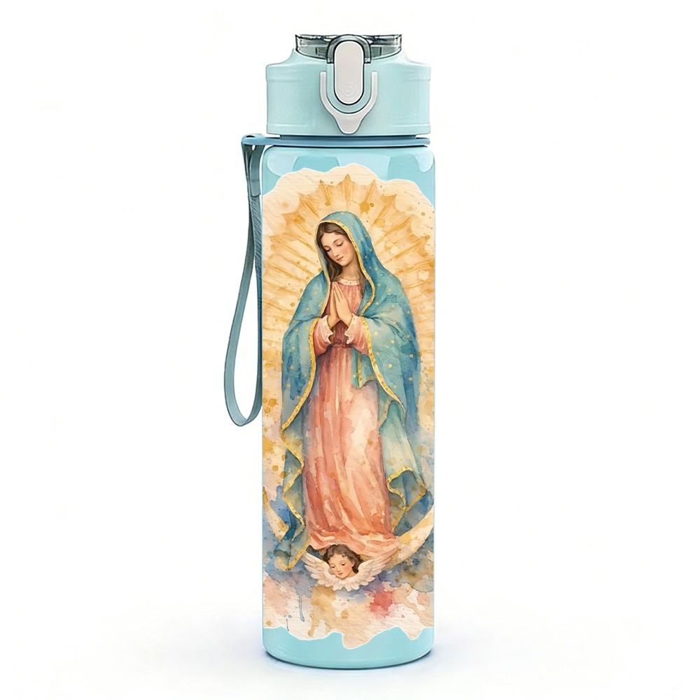 1PC Our Lady Of Guadalupe Religious Print 750ml Color Plastic Sports Water Bottle Leakproof Flip Straw Lid Suitable for Sports Office Home Use