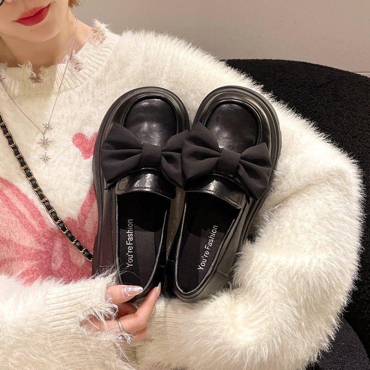 Туфли в британском стиле, модные и удобные женские весенние туфли-лоферы Мэри Джейн с толстой подошвой и бантом, одинарные туфли