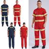 Mens Firefighter Costume Set 4 Piece Plastic Helmet Short Sleeve Jacket Pants Belt Reflective Stripes